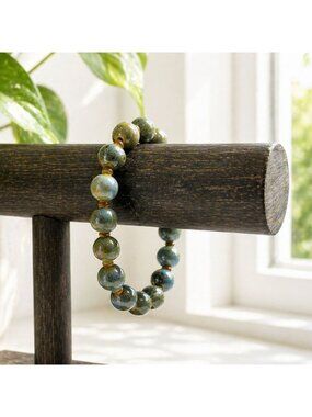Handmade Ceramic Beaded Bracelet With Lobster Clasp Earthy Blue & Green Glaze 8-
